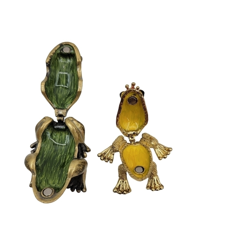 2 frog trinket boxes enameled gold tone - Picture 5 of 8